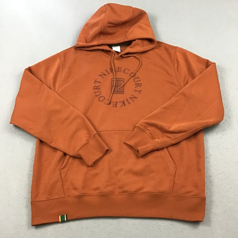 Nike Hoodie Men Large Rust Orange Court Heritage French Terry Tennis Pullover